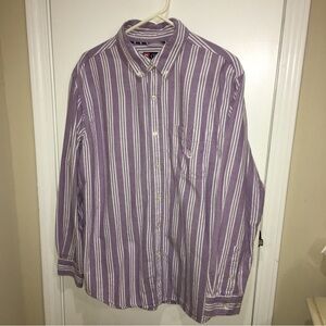 Chaps Ralph Lauren Purple and White Striped Casual Shirt Soft Cotton